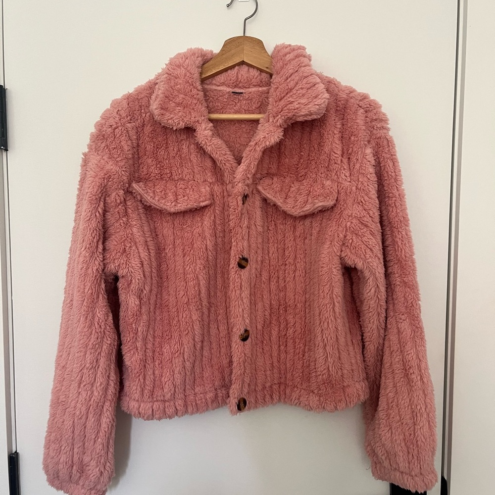 Pink Fuzzy Button-Up Jacket